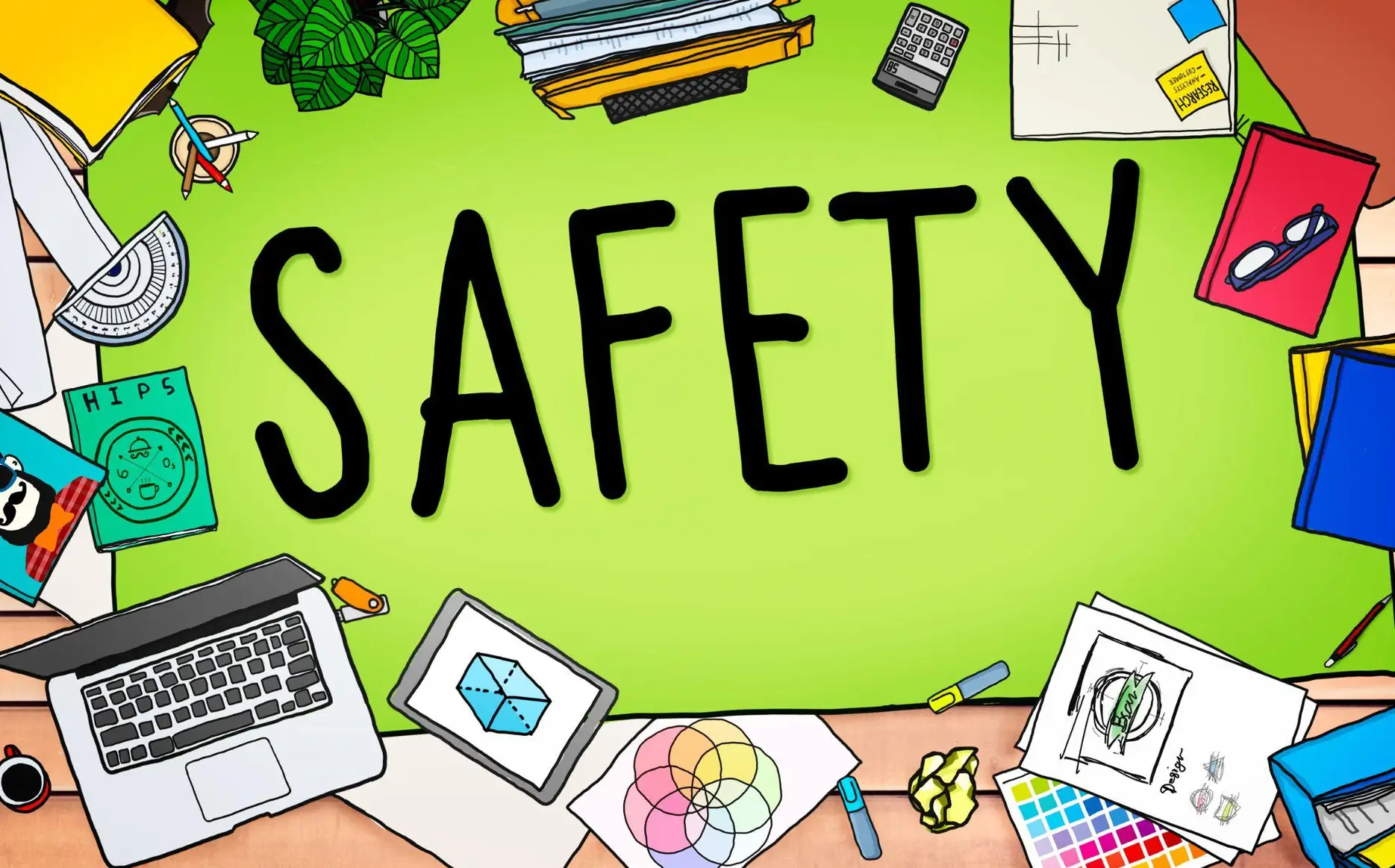 Illustrasjon av digital sikkerhet med ordet SAFETY